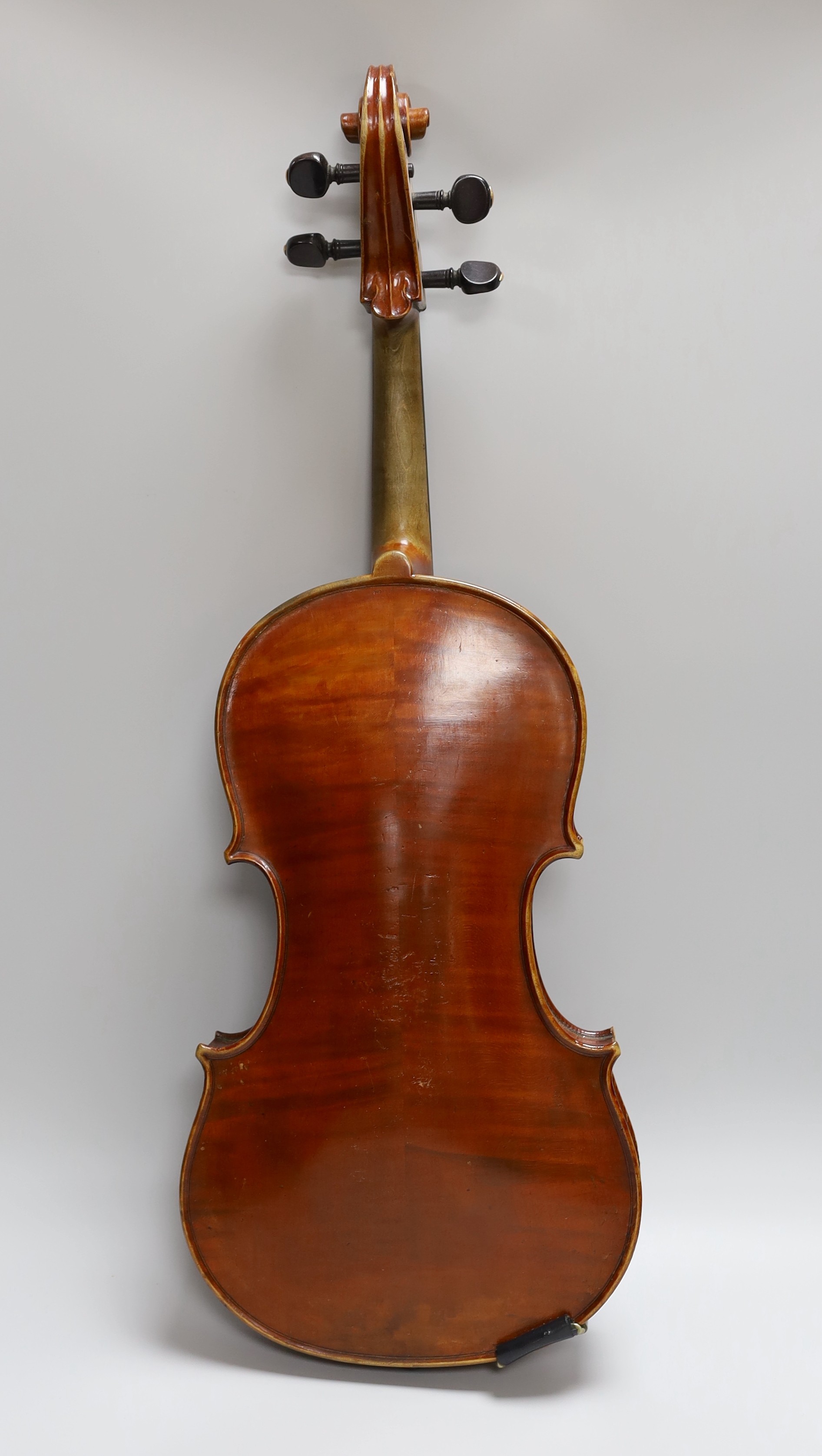 An early 20th century French viola labelled and branded Gustave Villaume, dated 1927, length of back 16.1/8inches (signed inside)
